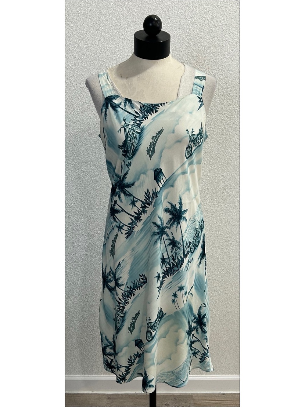 Vintage Harley-Davidson Coastal Ride Short Dress  Tropical Hawaiian Size Large